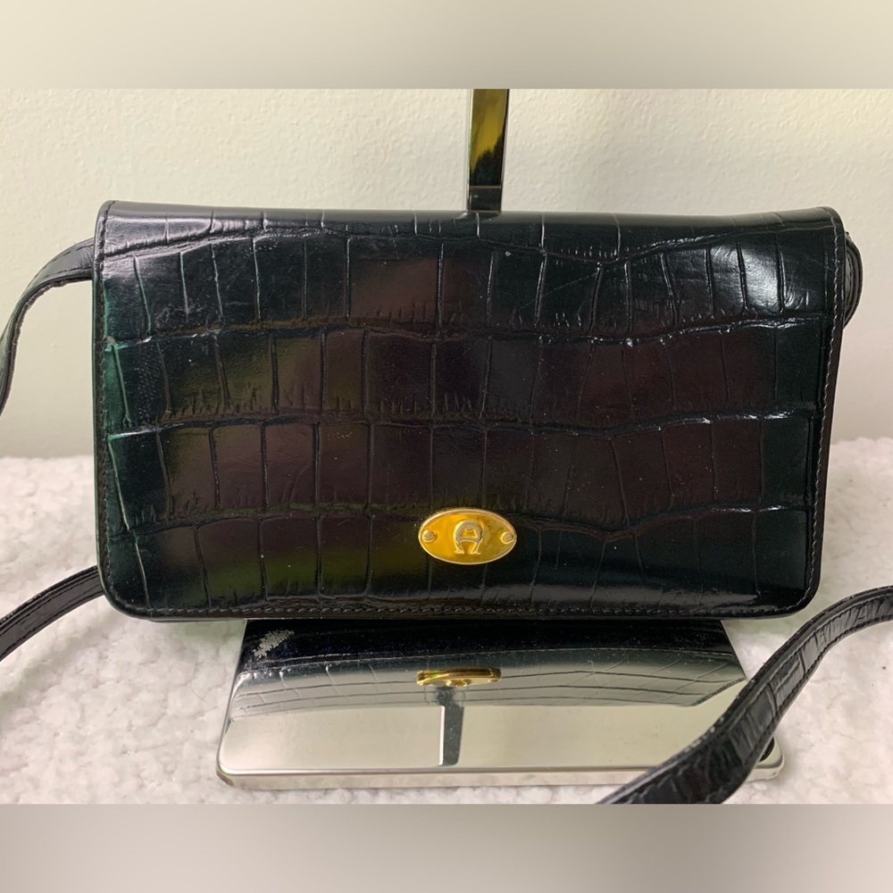 SOLD!!!Etienne Aigner black Croc embossed clutch/wallet crossbody